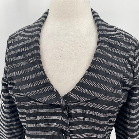 Samuel Dong Blazer Jacket Pleated Peplum Stitching Stripes Pattern Black Medium - Picture 3 of 7